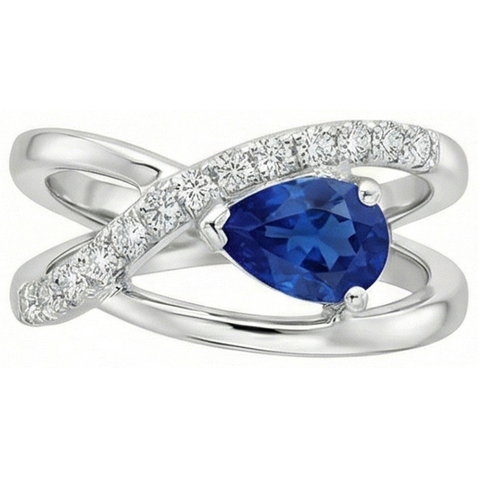 Birne & Rund 2,65 Karat Saphir-Aus der Erde Abgebauter Natürlicher Diamant-Ring Weißgold 14K