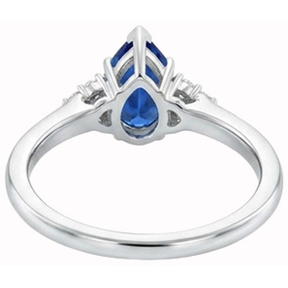 Birne & Rundschliff Ceylon Saphir Aus der Erde Abgebauter Natürlicher Diamantring 1.85 ct. Weißgold 14K