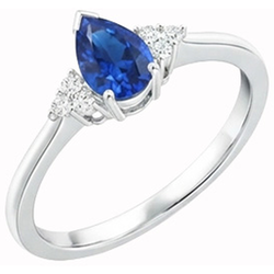 Birne & Rundschliff Ceylon Saphir Aus der Erde Abgebauter Natürlicher Diamantring 1.85 ct. Weißgold 14K