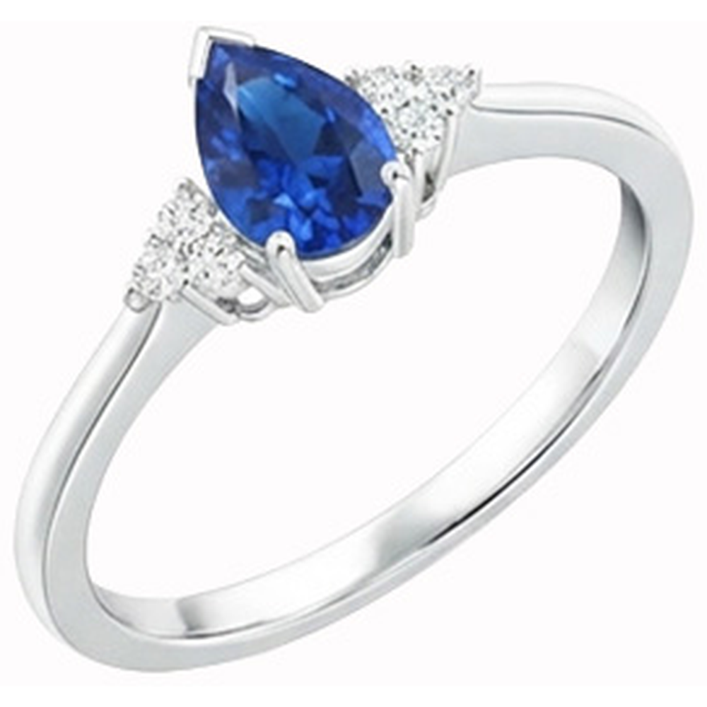 Birne & Rundschliff Ceylon Saphir Aus der Erde Abgebauter Natürlicher Diamantring 1.85 ct. Weißgold 14K
