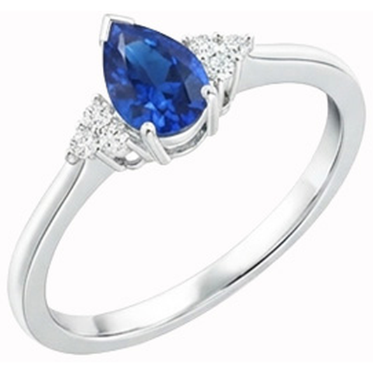 Birne & Rundschliff Ceylon Saphir Aus der Erde Abgebauter Natürlicher Diamantring 1.85 ct. Weißgold 14K