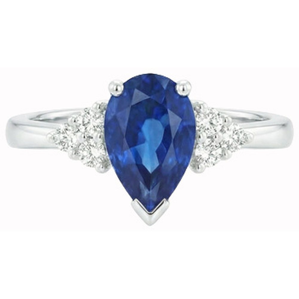 Birne & Rundschliff Ceylon Saphir Aus der Erde Abgebauter Natürlicher Diamantring 1.85 ct. Weißgold 14K