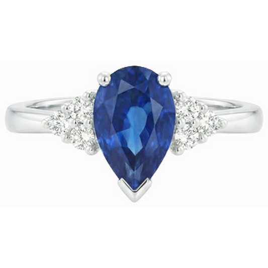 Birne & Rundschliff Ceylon Saphir Aus der Erde Abgebauter Natürlicher Diamantring 1.85 ct. Weißgold 14K