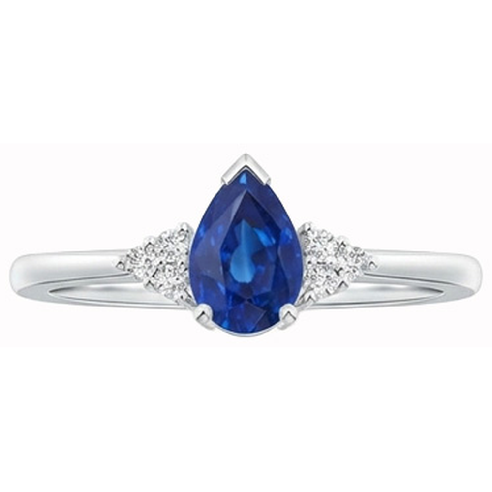 Birne & Rundschliff Ceylon Saphir Aus der Erde Abgebauter Natürlicher Diamantring 1.85 ct. Weißgold 14K