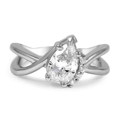 Birne und Rundschliff 2,70 Karat Natürlich Diamant-Verlobungsring Weißgold 14K