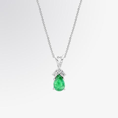 Birnen-Grün Smaragd Mit Runden Diamanten Anhänger 3,55 Karat Weißgold 14K