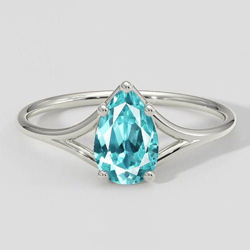 Birnen-Paraiba-Ring mit geteiltem Schaft, 1 Karat
