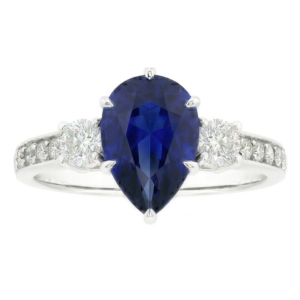 Birnen-Saphir-Edelstein-Ring mit Akzenten runden Aus der Erde Abgebauter Natürlicher Diamanten 3,50 Karat