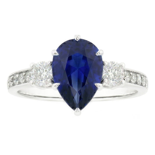 Birnen-Saphir-Edelstein-Ring mit Akzenten runden Aus der Erde Abgebauter Natürlicher Diamanten 3,50 Karat