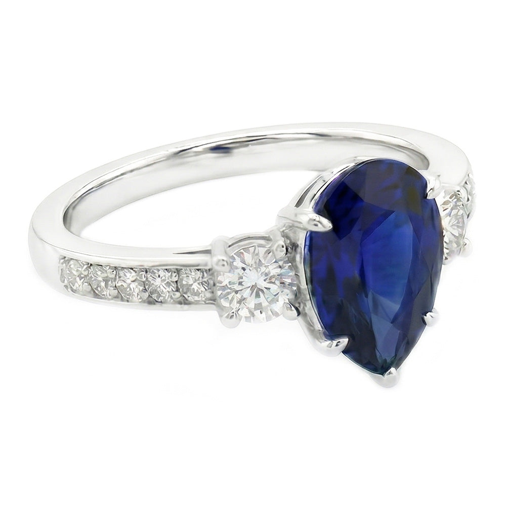 Birnen-Saphir-Edelstein-Ring mit Akzenten runden Aus der Erde Abgebauter Natürlicher Diamanten 3,50 Karat