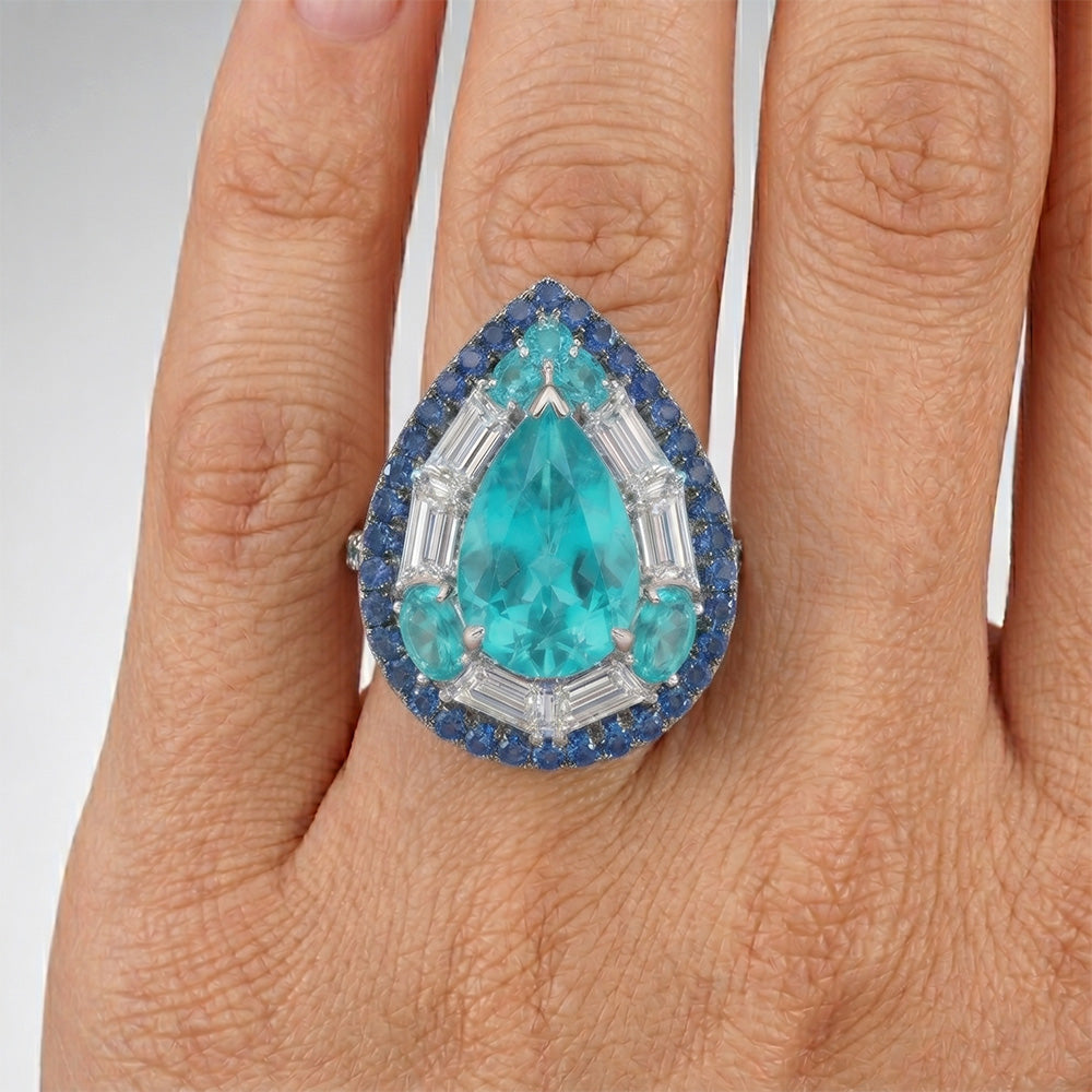 Birnen-Schliff Paraiba-Turmalin Farbstein-Ring in 14K Weißgold