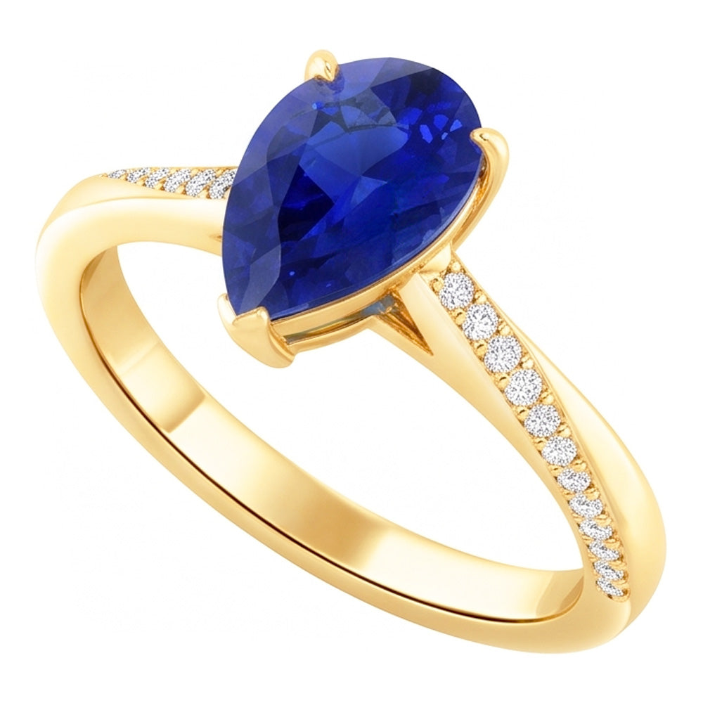 Birnen-Solitär-Srilanka-Saphir-Ring mit Natürlicher Diamant ( nicht im Labor gezüchtet )akzenten 2,50 Karat