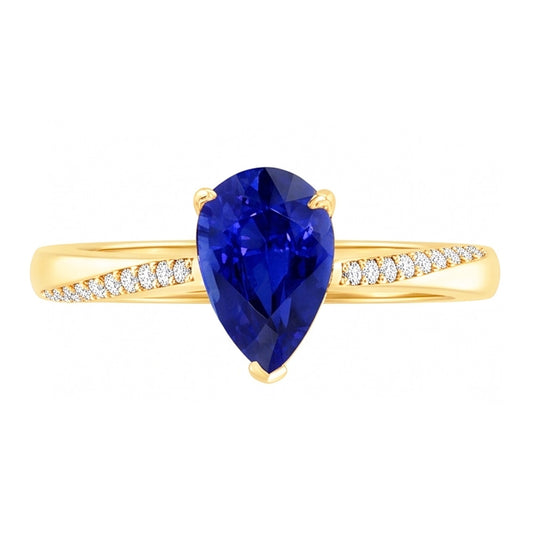 Birnen-Solitär-Srilanka-Saphir-Ring mit Natürlicher Diamant ( nicht im Labor gezüchtet )akzenten 2,50 Karat