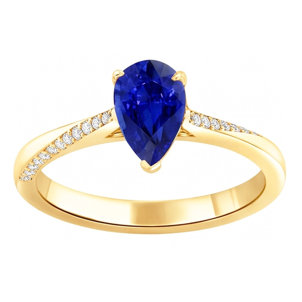 Birnen-Solitär-Srilanka-Saphir-Ring mit Natürlicher Diamant ( nicht im Labor gezüchtet )akzenten 2,50 Karat