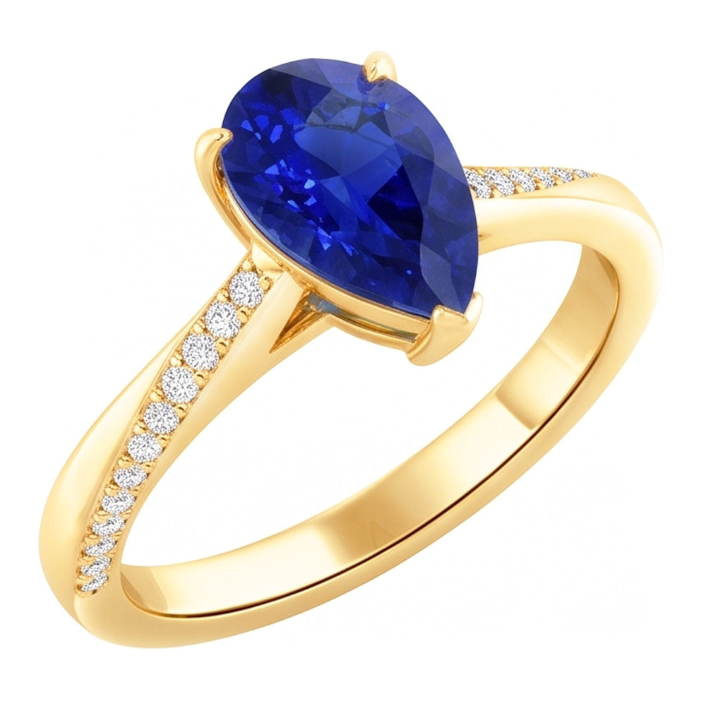 Birnen-Solitär-Srilanka-Saphir-Ring mit Natürlicher Diamant ( nicht im Labor gezüchtet )akzenten 2,50 Karat