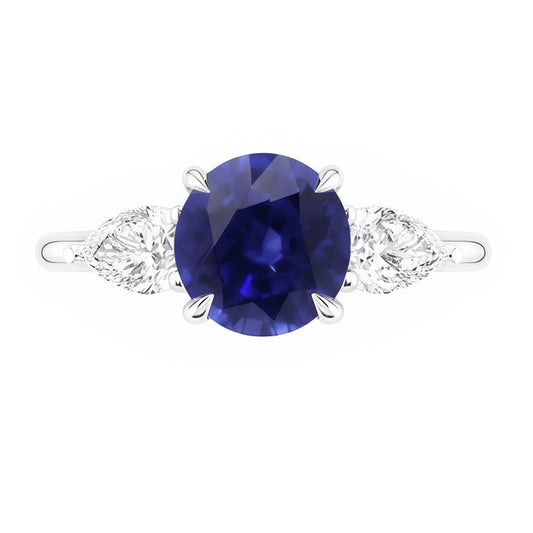 Birnendiamant 3 Stein Ring Rundschliff Blauer Saphir Schmuck 3 Karat