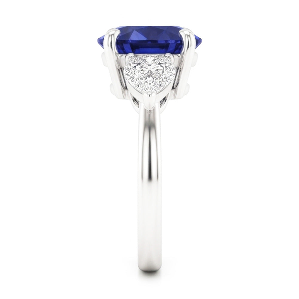 Birnendiamant 3 Stein Ring Rundschliff Blauer Saphir Schmuck 3 Karat