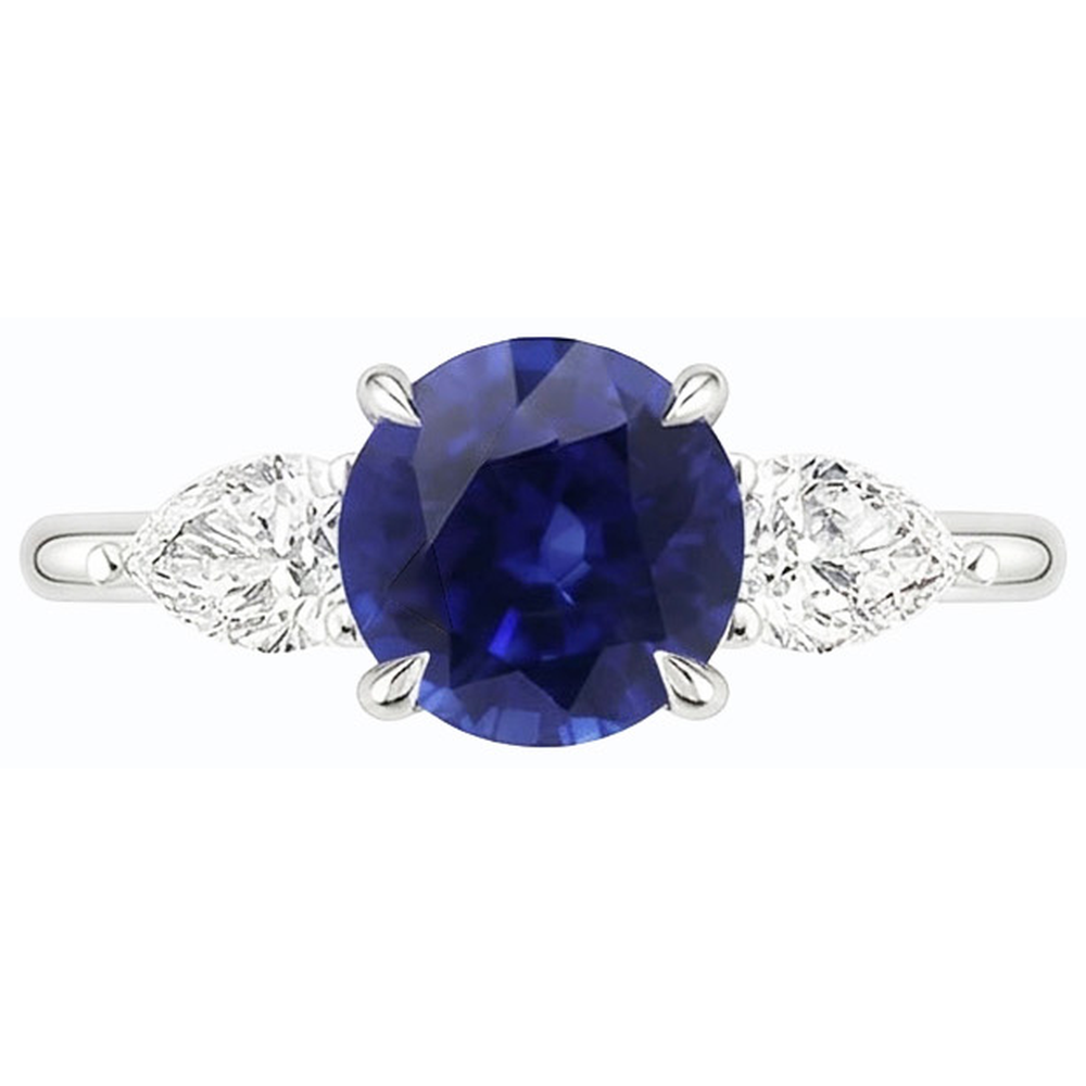 Birnendiamant 3 Stein Ring Rundschliff Blauer Saphir Schmuck 3 Karat