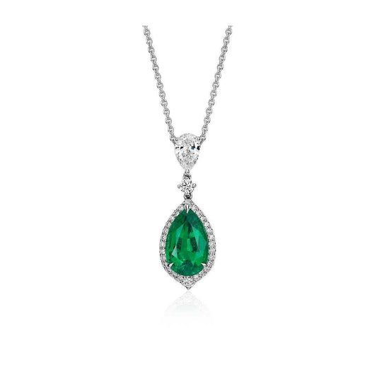 Birnenform Grün Smaragd & Diamanten Anhänger 8.50 Karat Weißgold 14K
