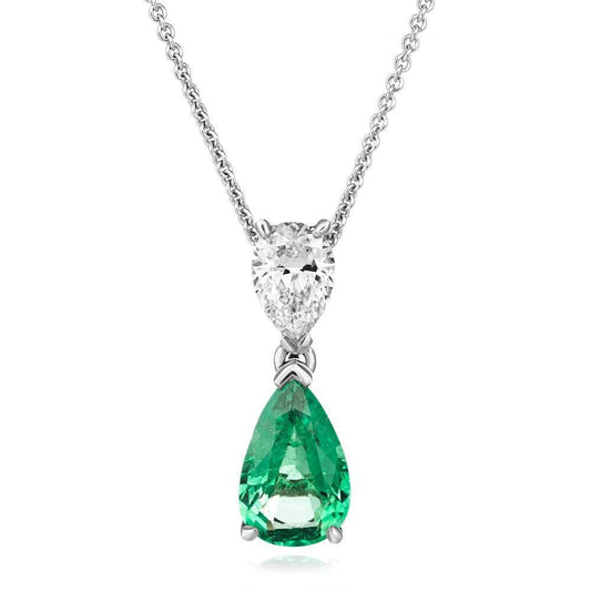 Birnenschliff 4 Karat Grün Smaragd & Diamant Edelstein Anhänger Halskette Wg 14K