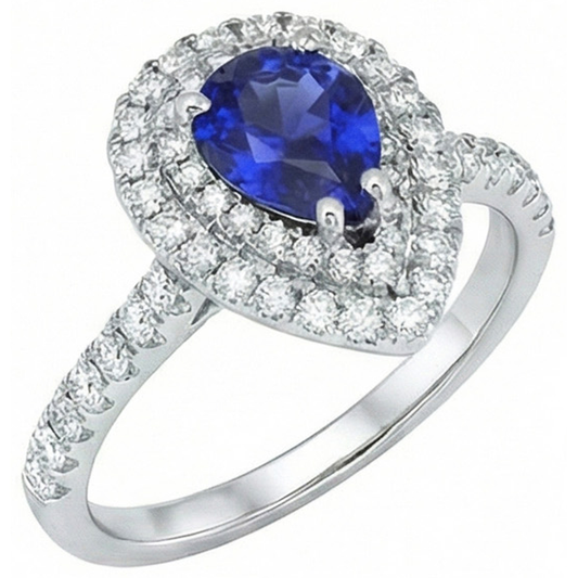 Birnenschliff Ceylon Saphir Aus der Erde Abgebauter Natürlicher Diamant Ring Weißgold 14K 4 Karat