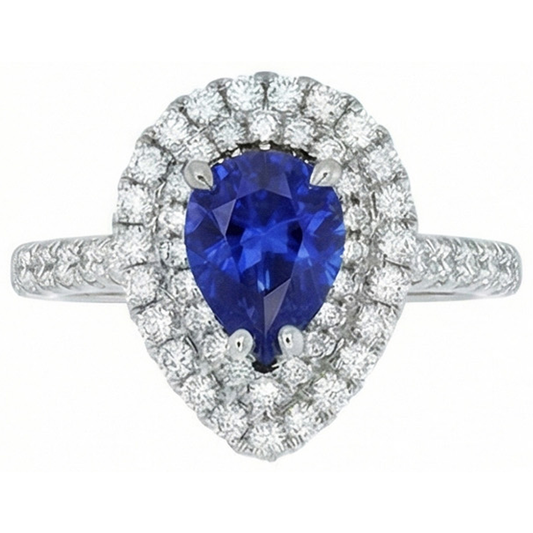 Birnenschliff Ceylon Saphir Aus der Erde Abgebauter Natürlicher Diamant Ring Weißgold 14K 4 Karat