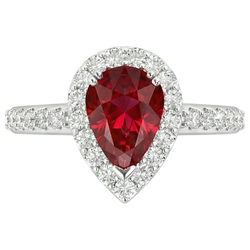 Birnenschliff Rubin mit Aus der Erde Abgebauter Natürlicher Diamantring Weißgold 14K Schmuck 2,5 ct.
