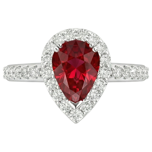 Birnenschliff Rubin mit Aus der Erde Abgebauter Natürlicher Diamantring Weißgold 14K Schmuck 2,5 ct.