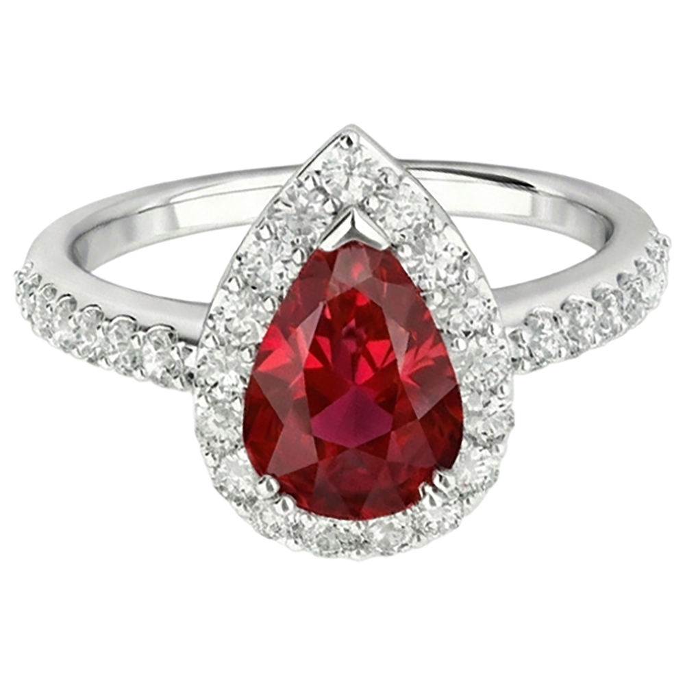 Birnenschliff Rubin mit Aus der Erde Abgebauter Natürlicher Diamantring Weißgold 14K Schmuck 2,5 ct.