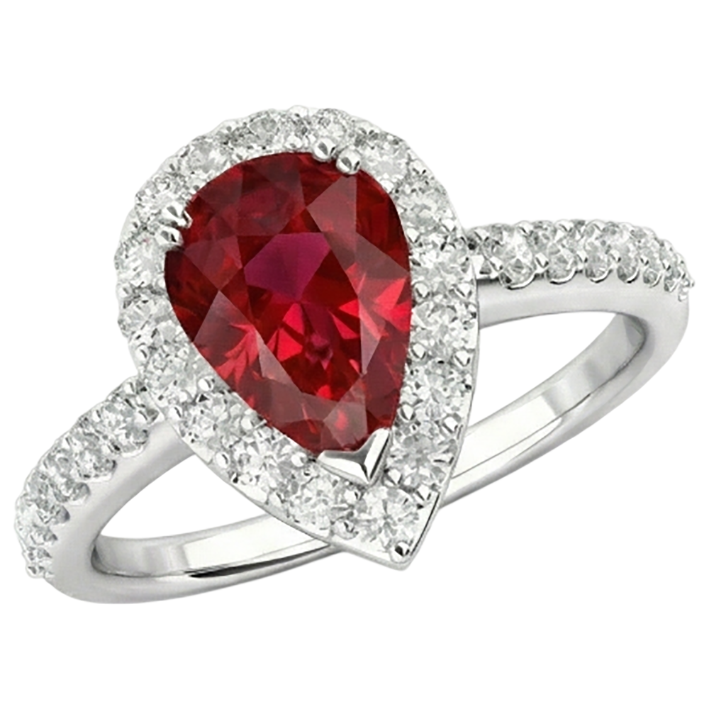 Birnenschliff Rubin mit Aus der Erde Abgebauter Natürlicher Diamantring Weißgold 14K Schmuck 2,5 ct.