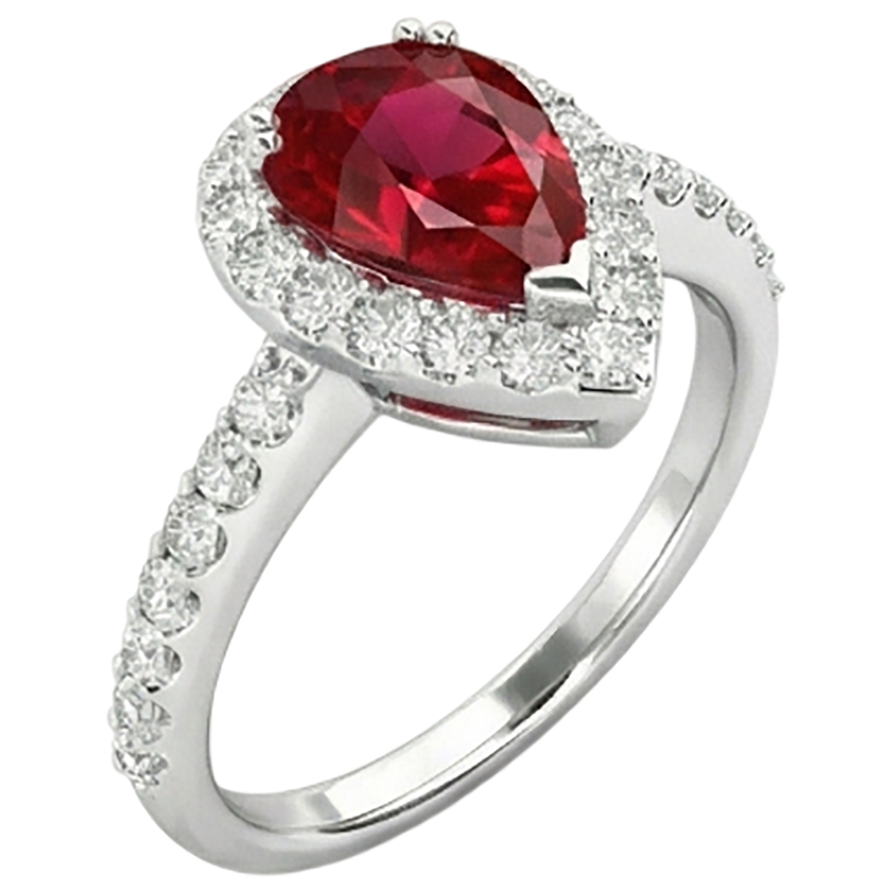Birnenschliff Rubin mit Aus der Erde Abgebauter Natürlicher Diamantring Weißgold 14K Schmuck 2,5 ct.