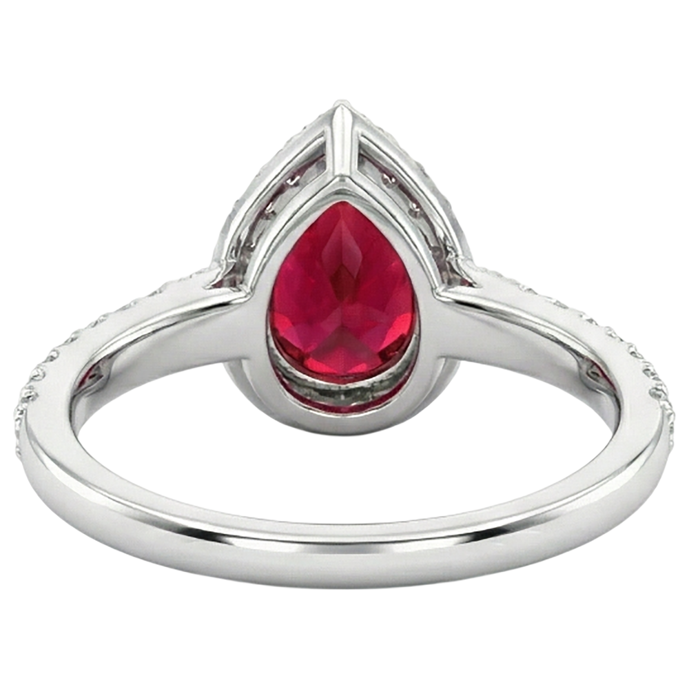 Birnenschliff Rubin mit Aus der Erde Abgebauter Natürlicher Diamantring Weißgold 14K Schmuck 2,5 ct.