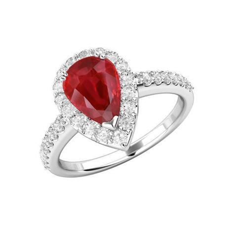 Birnenschliff Rubin mit Aus der Erde Abgebauter Natürlicher Diamantring Weißgold 14K Schmuck 2,5 ct.