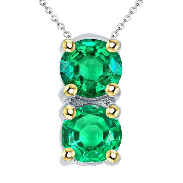 Smaragd Brillantschliff Schmuckstein-Anhänger in Bicolor 14K Gold – Hauptansicht