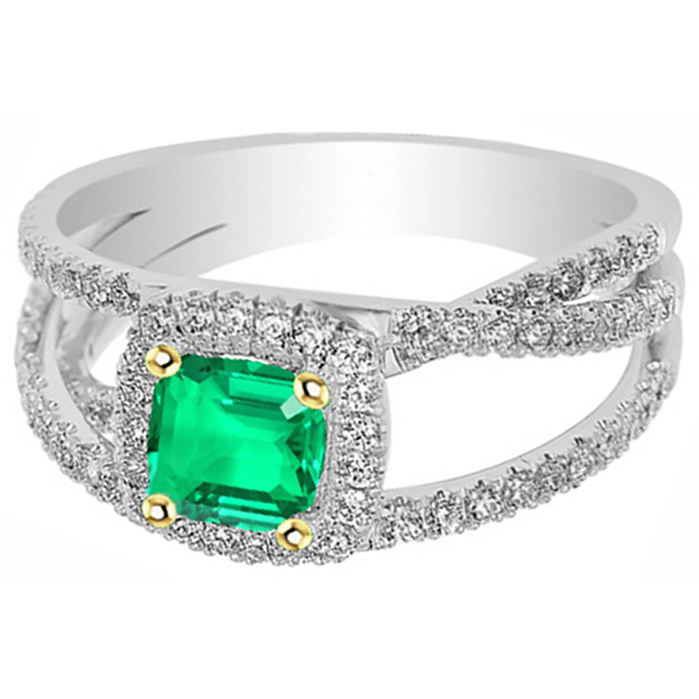 Kissen-Schliff Kolumbianischer Smaragd Ring in 14 Karat Zweifarbig Gold – Frontansicht