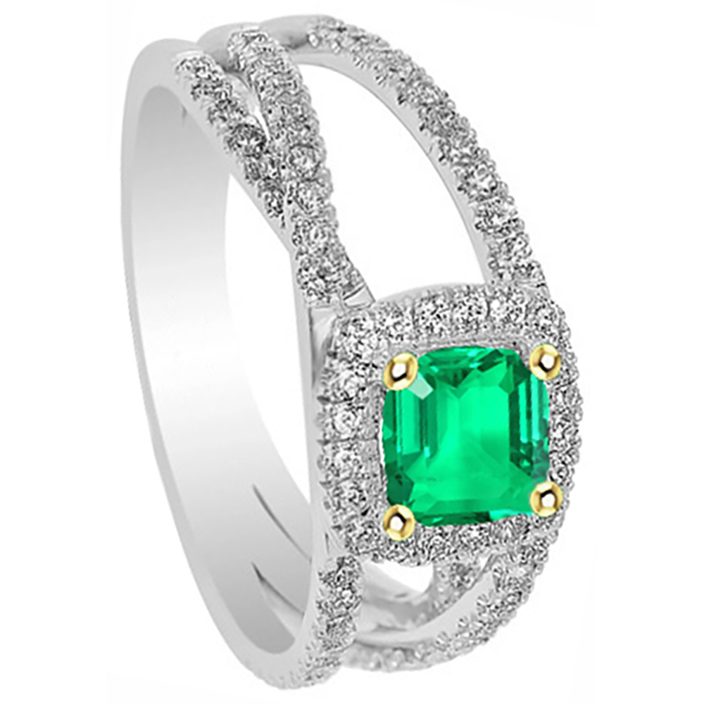 Echter Kolumbianischer Smaragd Edelstein-Ring 2,50 Karat 14 Karat Zweifarbig Gold – Seitenansicht