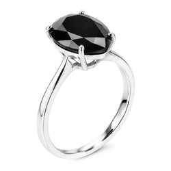 Verlobungsring mit schwarzem Diamanten 3,5 Karat Natürlicher Tropfenschliff-Solitär Kathedral-Fassung 14 Karat Weißgold