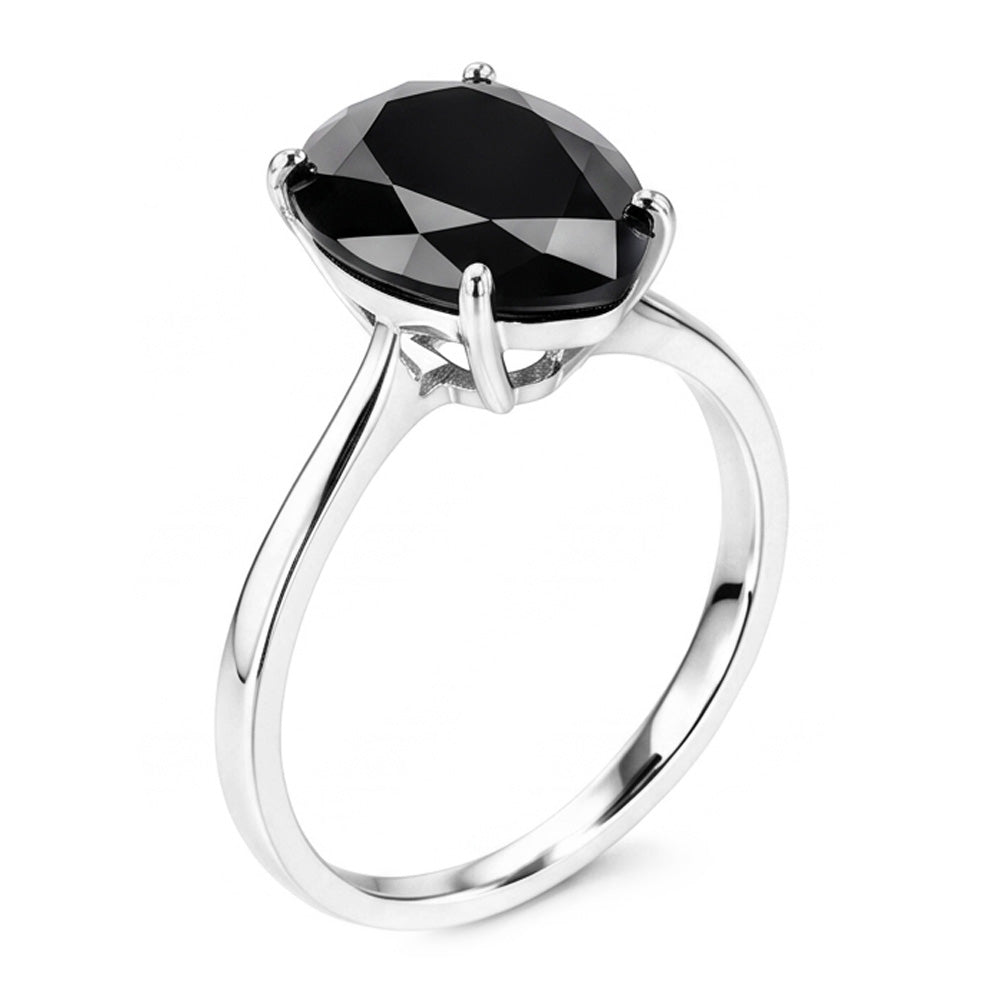 Verlobungsring mit schwarzem Diamanten 3,5 Karat Natürlicher Tropfenschliff-Solitär Kathedral-Fassung 14 Karat Weißgold