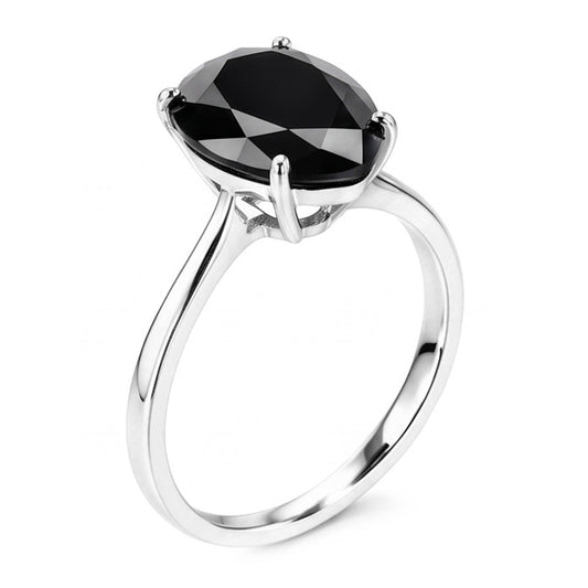 Verlobungsring mit schwarzem Diamanten 3,5 Karat Natürlicher Tropfenschliff-Solitär Kathedral-Fassung 14 Karat Weißgold