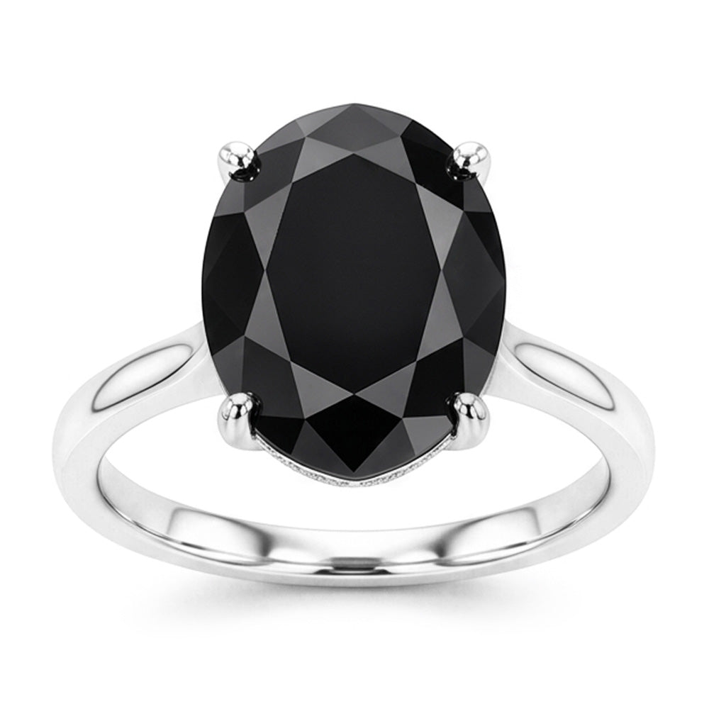 Verlobungsring mit schwarzem Diamanten 3,5 Karat Natürlicher Tropfenschliff-Solitär Kathedral-Fassung 14 Karat Weißgold