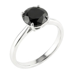 Verlobungsring mit schwarzem Diamant 3,5 Karat Echter Runder Solitär Schlicht 14 Karat Weißgold