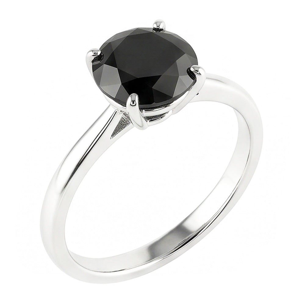 Verlobungsring mit schwarzem Diamant 3,5 Karat Echter Runder Solitär Schlicht 14 Karat Weißgold