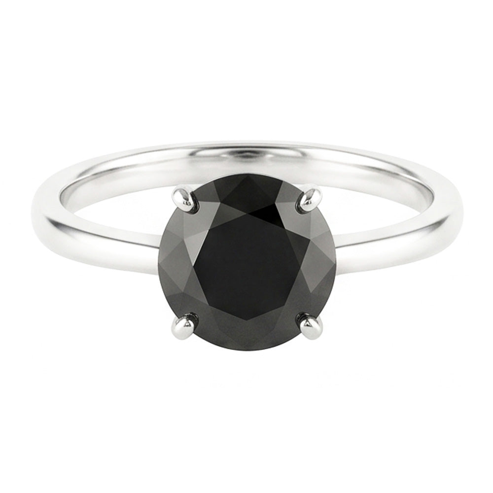 Verlobungsring mit schwarzem Diamant 3,5 Karat Echter Runder Solitär Schlicht 14 Karat Weißgold