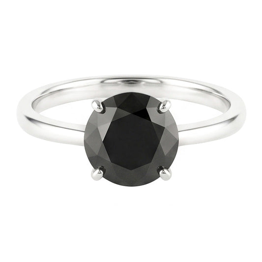 Verlobungsring mit schwarzem Diamant 3,5 Karat Echter Runder Solitär Schlicht 14 Karat Weißgold