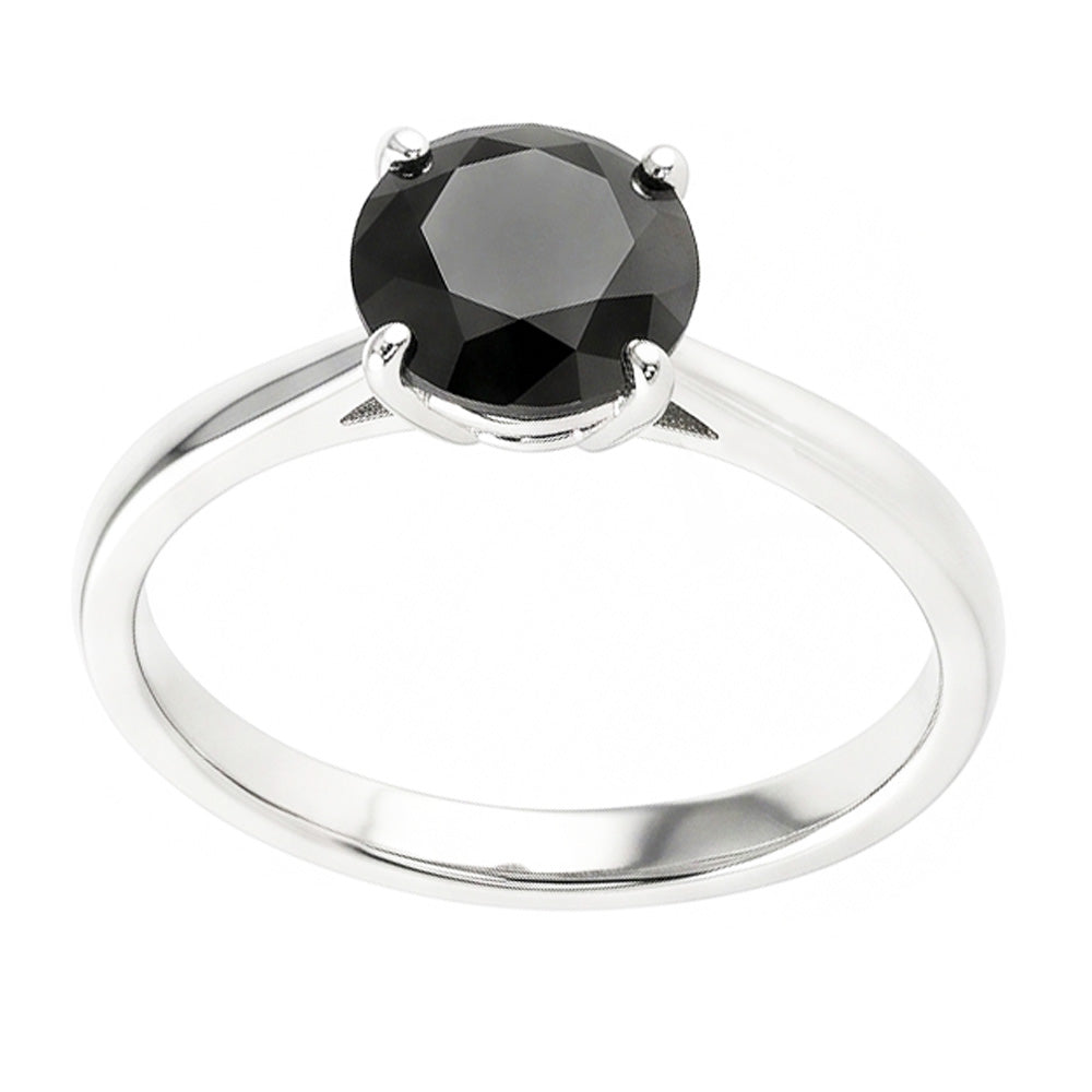 Verlobungsring mit schwarzem Diamant 3,5 Karat Echter Runder Solitär Schlicht 14 Karat Weißgold