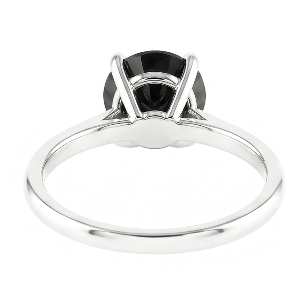 Verlobungsring mit schwarzem Diamant 3,5 Karat Echter Runder Solitär Schlicht 14 Karat Weißgold