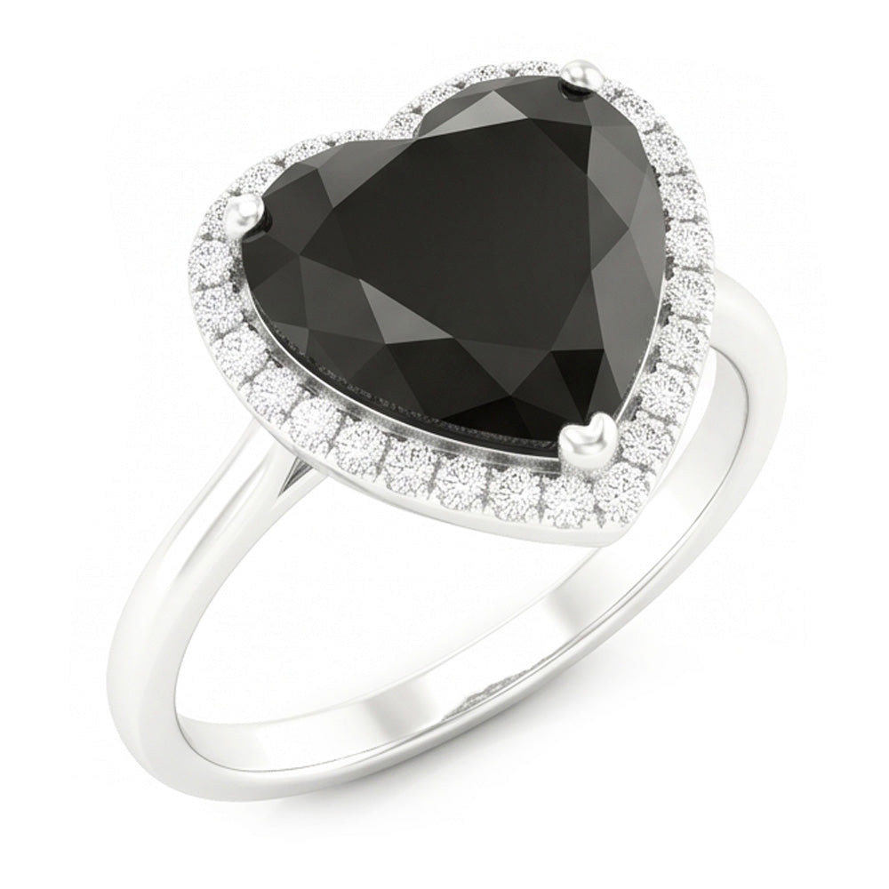 Verlobungsring mit echtem schwarzem Diamanten 3 Karat Herz-Halo Schlicht 14 Karat Weißgold