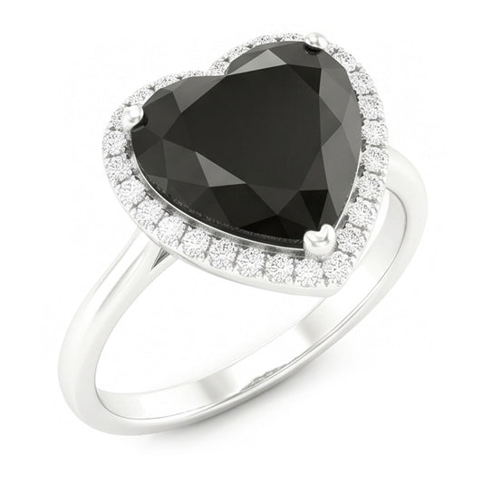 Verlobungsring mit echtem schwarzem Diamanten 3 Karat Herz-Halo Schlicht 14 Karat Weißgold