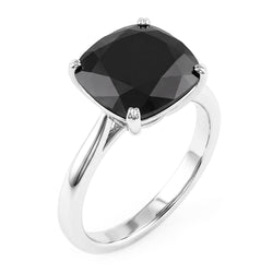 Verlobungsring mit schwarzem Diamanten 5 Karat Echter Kissenschliff Solitär Messerkante 14 Karat Weißgold