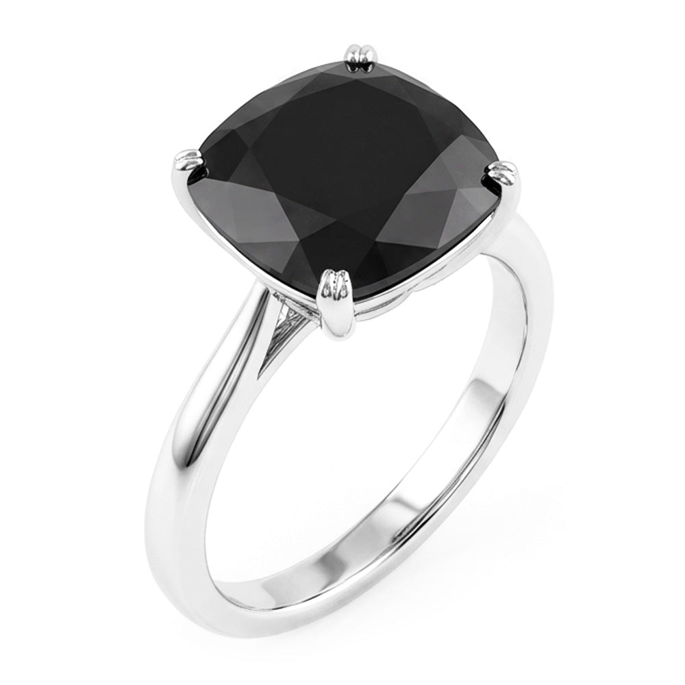 Verlobungsring mit schwarzem Diamanten 5 Karat Echter Kissenschliff Solitär Messerkante 14 Karat Weißgold